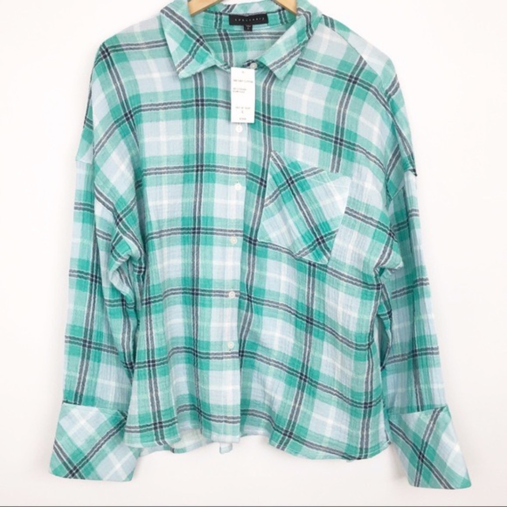 SANCTUARY | BF Bloom Thick Teal Plaid Button Up L